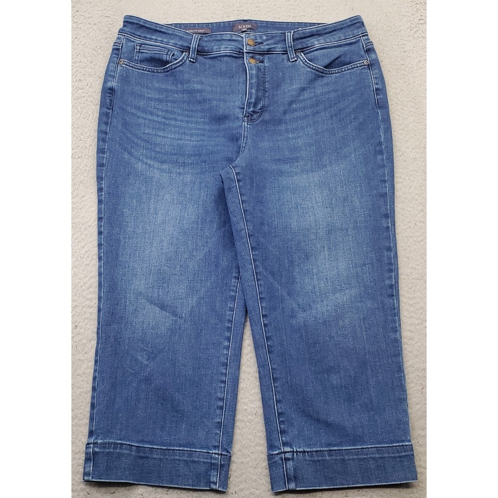NYDJ Marilyn Crop Jeans Womens 14 Blue Denim Stretch Mid Rise Relaxed Streetwear